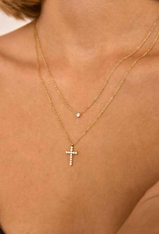 Collier double croix doré