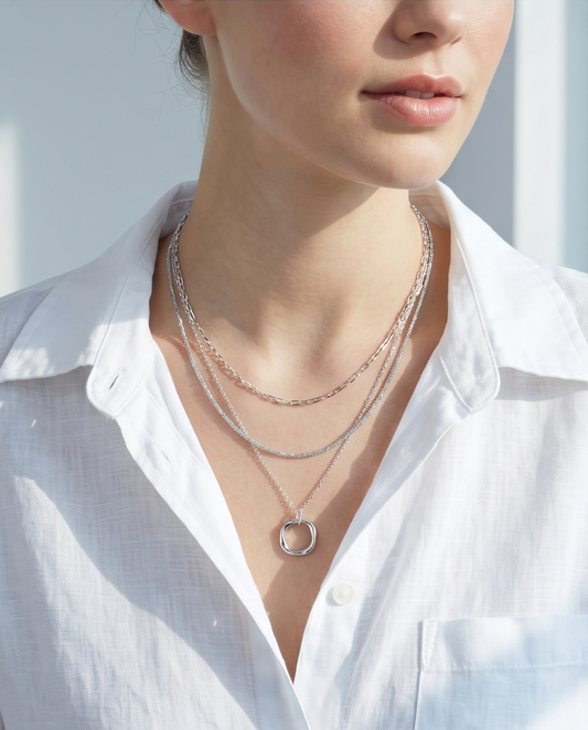 Drievoudige roestvrijstalen ketting ✨🩶