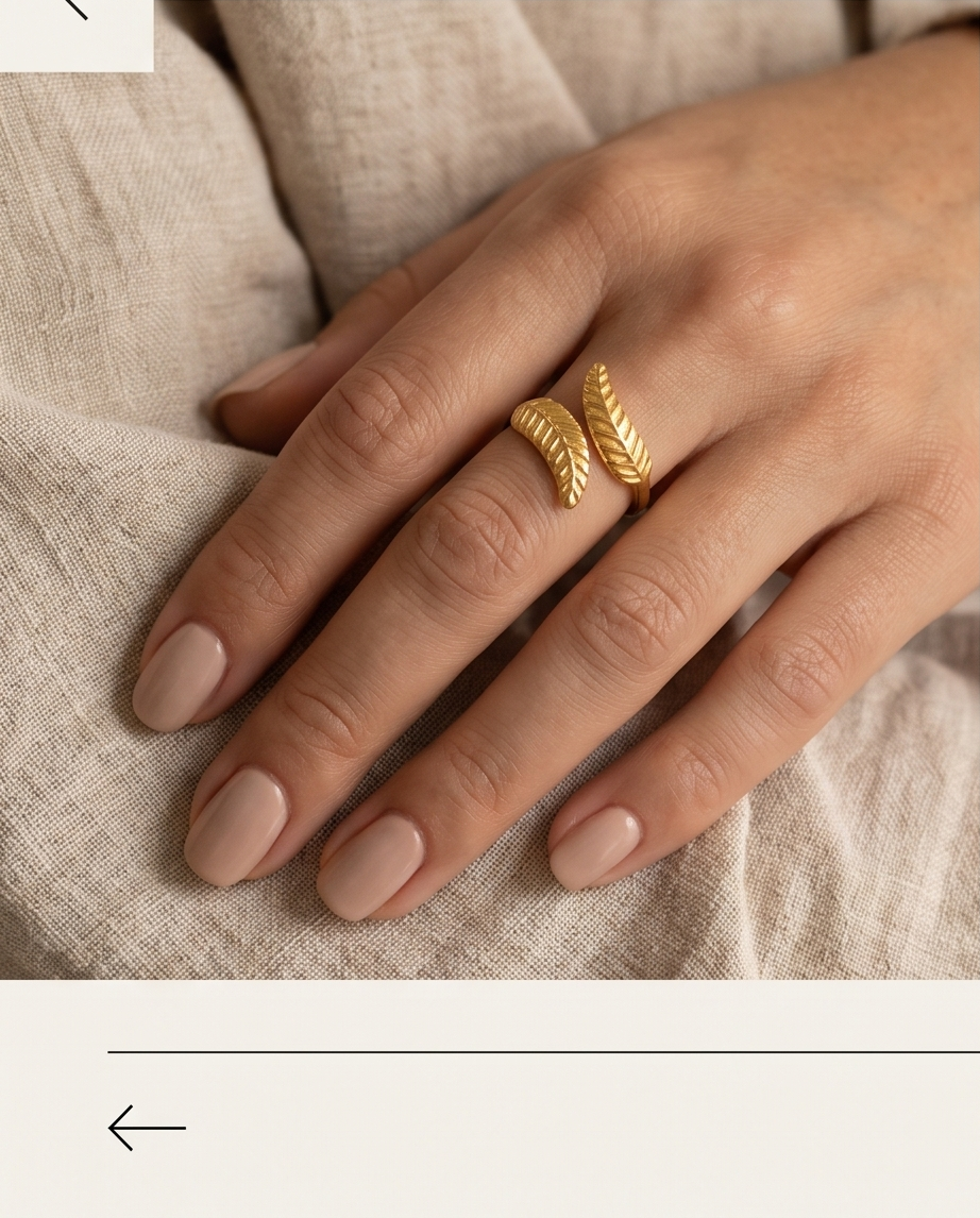 Bague feuille  Dorée en Acier Inoxydable 🍃✨