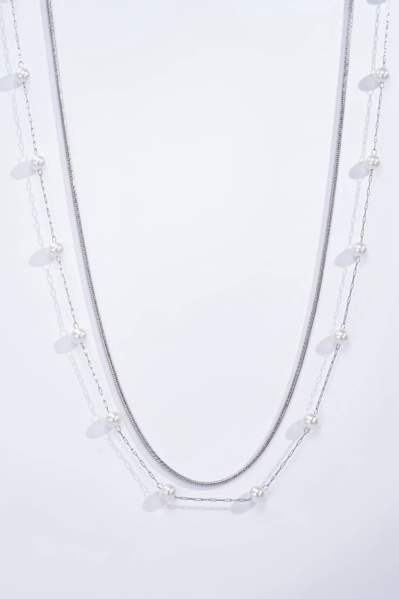 Collier double chaînes avec perles : Argent