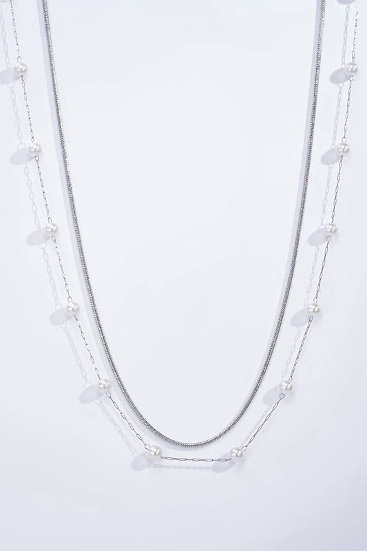 Collier double chaînes avec perles : Argent