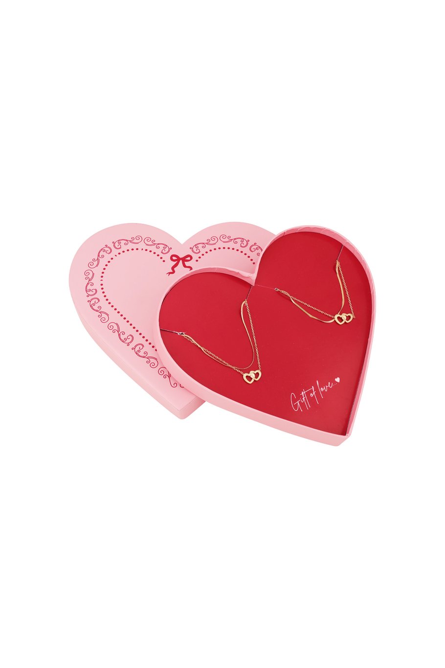 Collier et bracelet reliant les cœurs dore