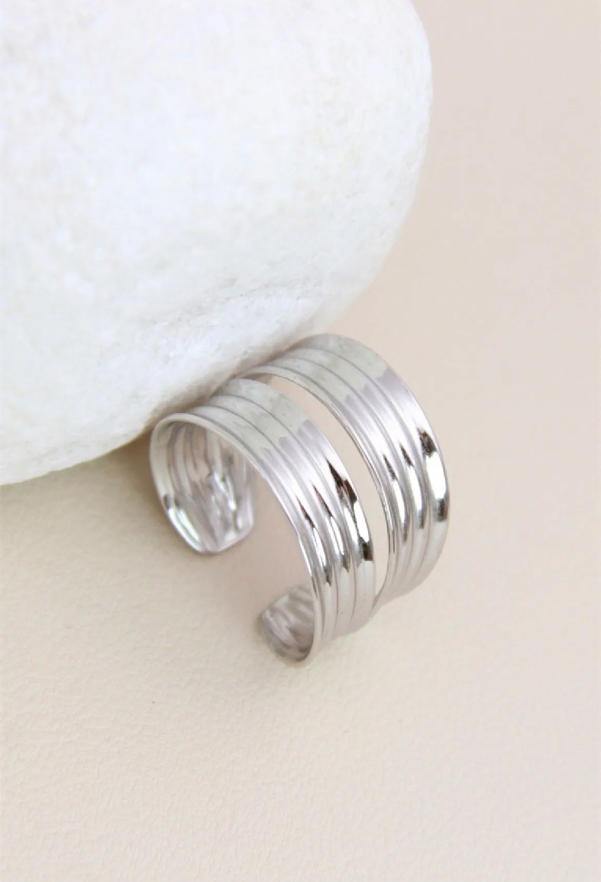 Bague ajustable double bande  argenté
