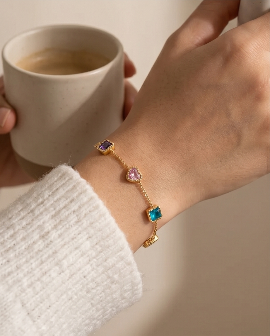 Stainless Steel Gold Emerald Bracelet – Precious Elegance