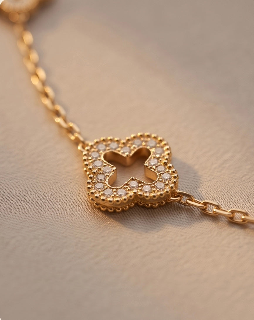 Collier Trèfles Scintillants en Acier Inoxydable – Doré ou Argenté