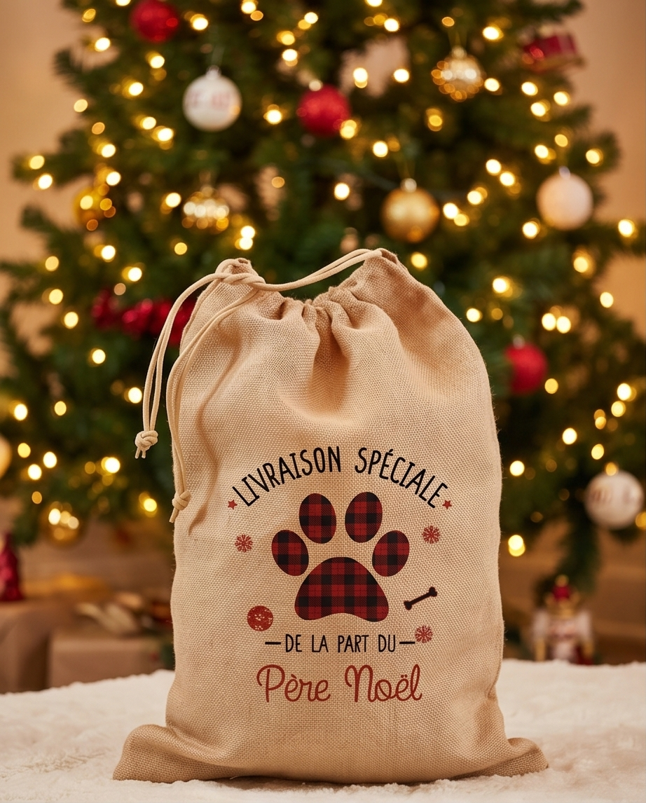 Juten kerstcadeauzakje – Speciale levering kat & hond