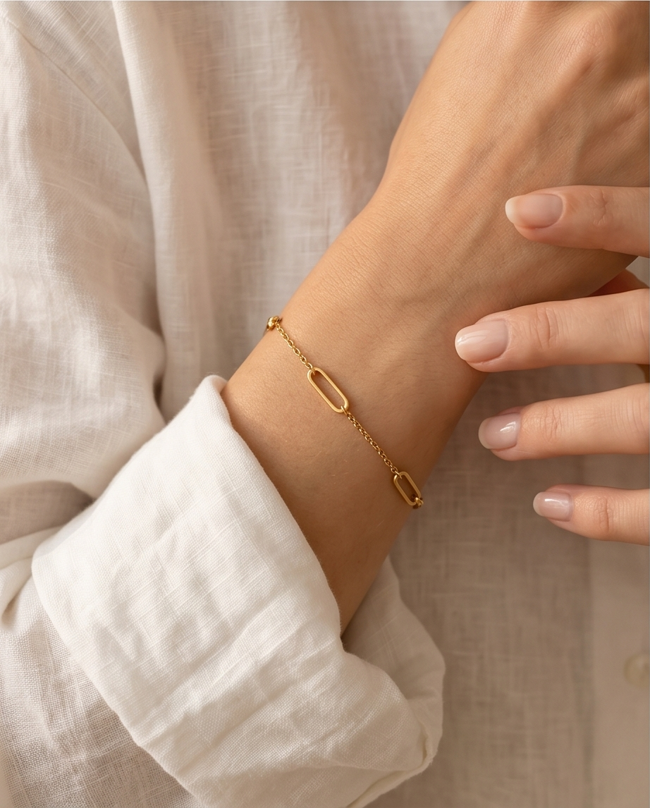 Moderne schakelset van roestvrij staal (ketting & armband) – Goud- of zilverkleurig