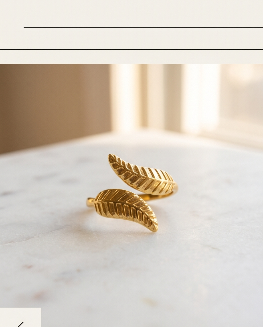Bague feuille  Dorée en Acier Inoxydable 🍃✨