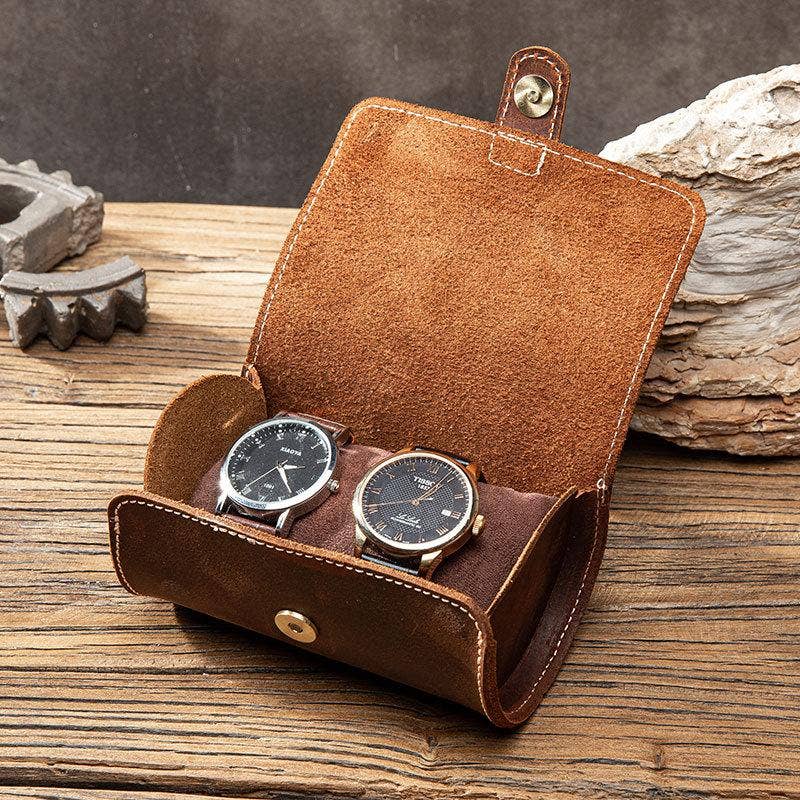 Boîte à montres en cuir, sac à montre à boucle ronde: Style court