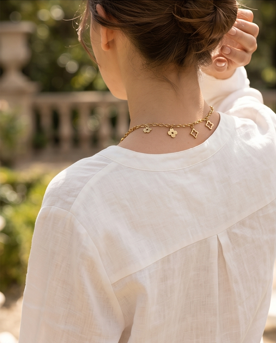 Gold Charm Necklace in Stainless Steel ✨🍀🌸