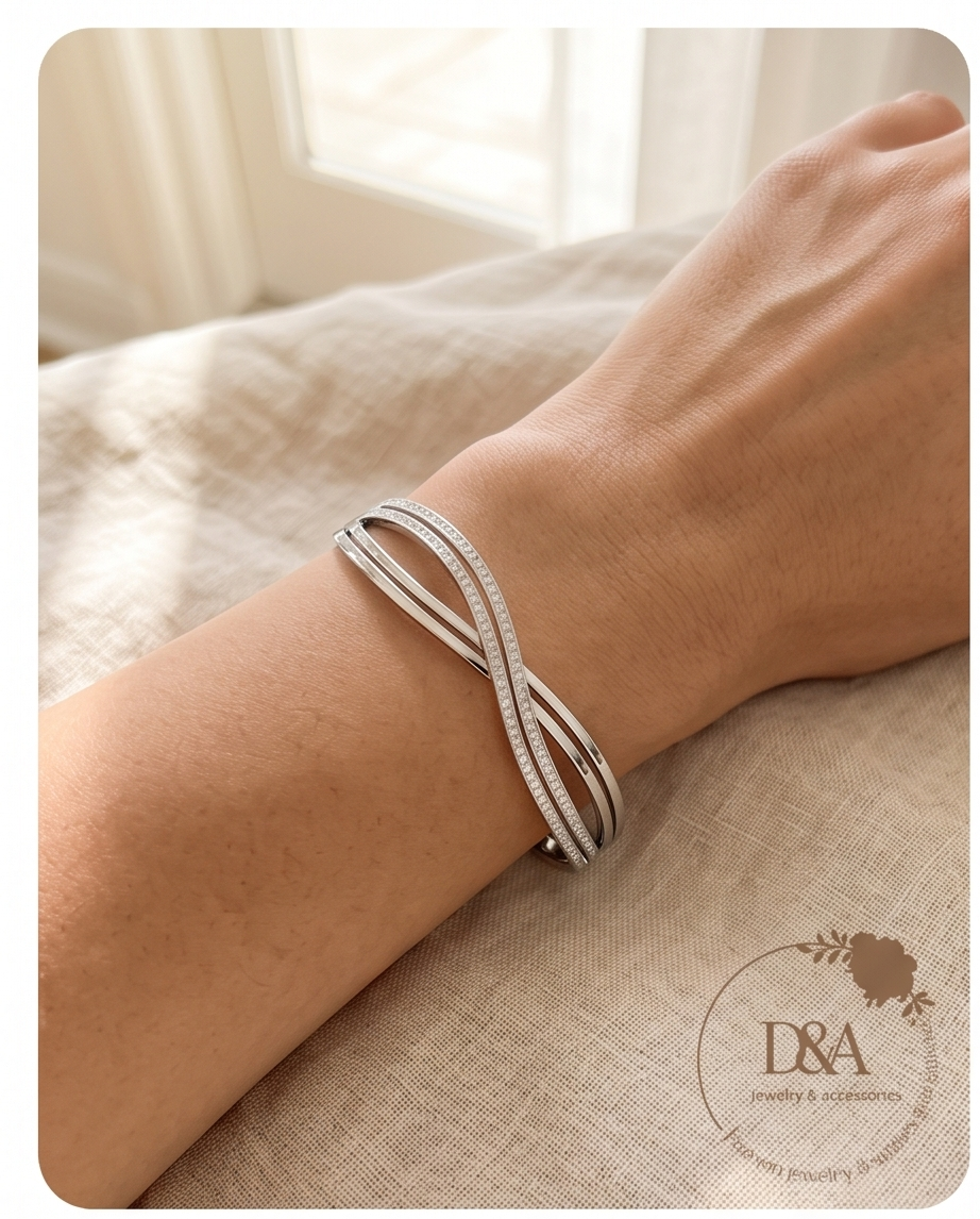 Bracelet Infini rigide avec strass - Argenté