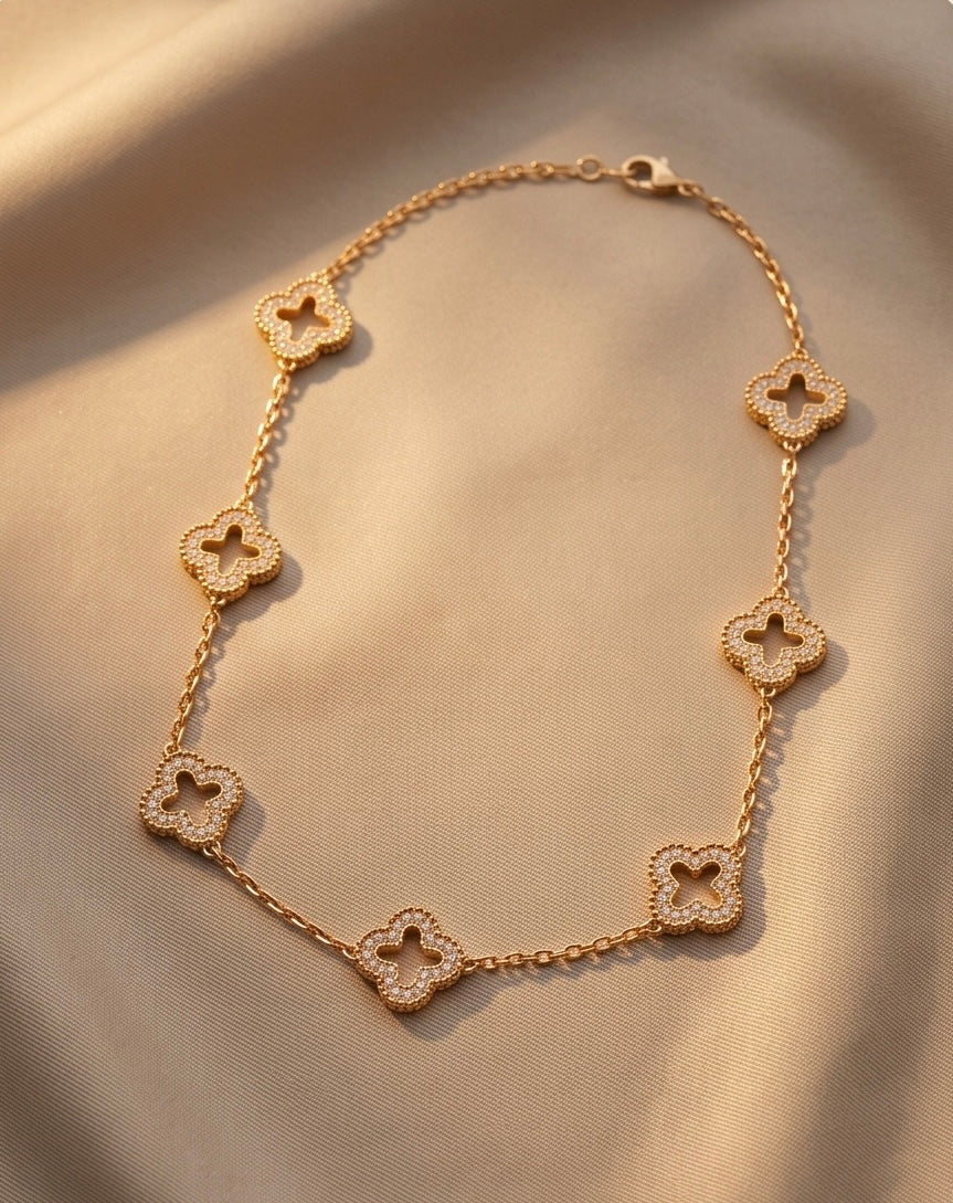 Collier Trèfles Scintillants en Acier Inoxydable – Doré ou Argenté