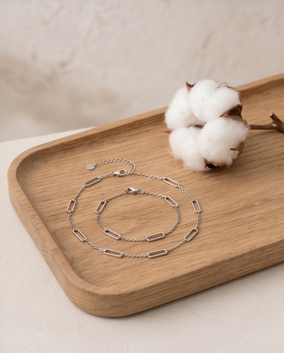 Moderne schakelset van roestvrij staal (ketting & armband) – Goud- of zilverkleurig