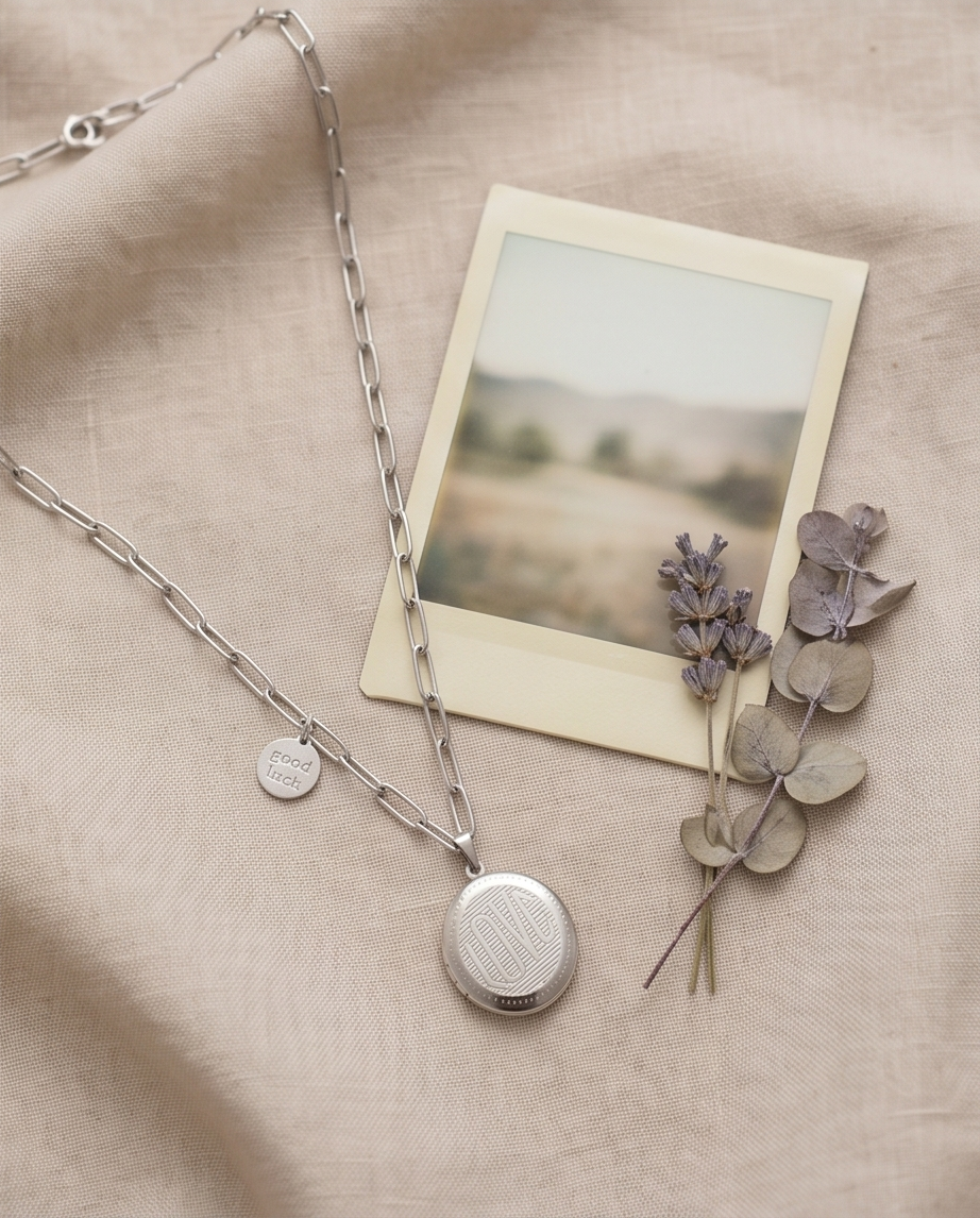 Stainless Steel Silver Plated Memory Locket Necklace 📸✨