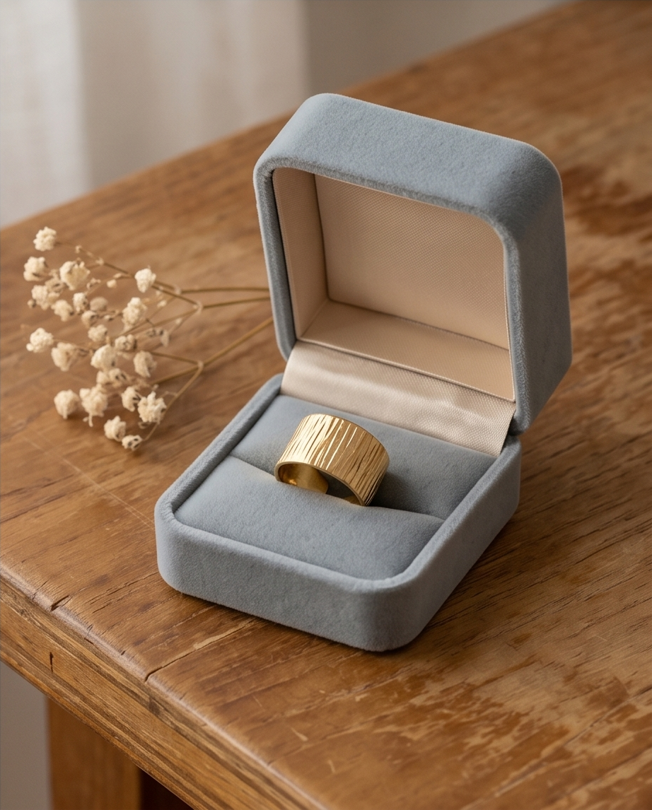 Bague Luna Texturée Dorée en Acier Inoxydable ✨💛