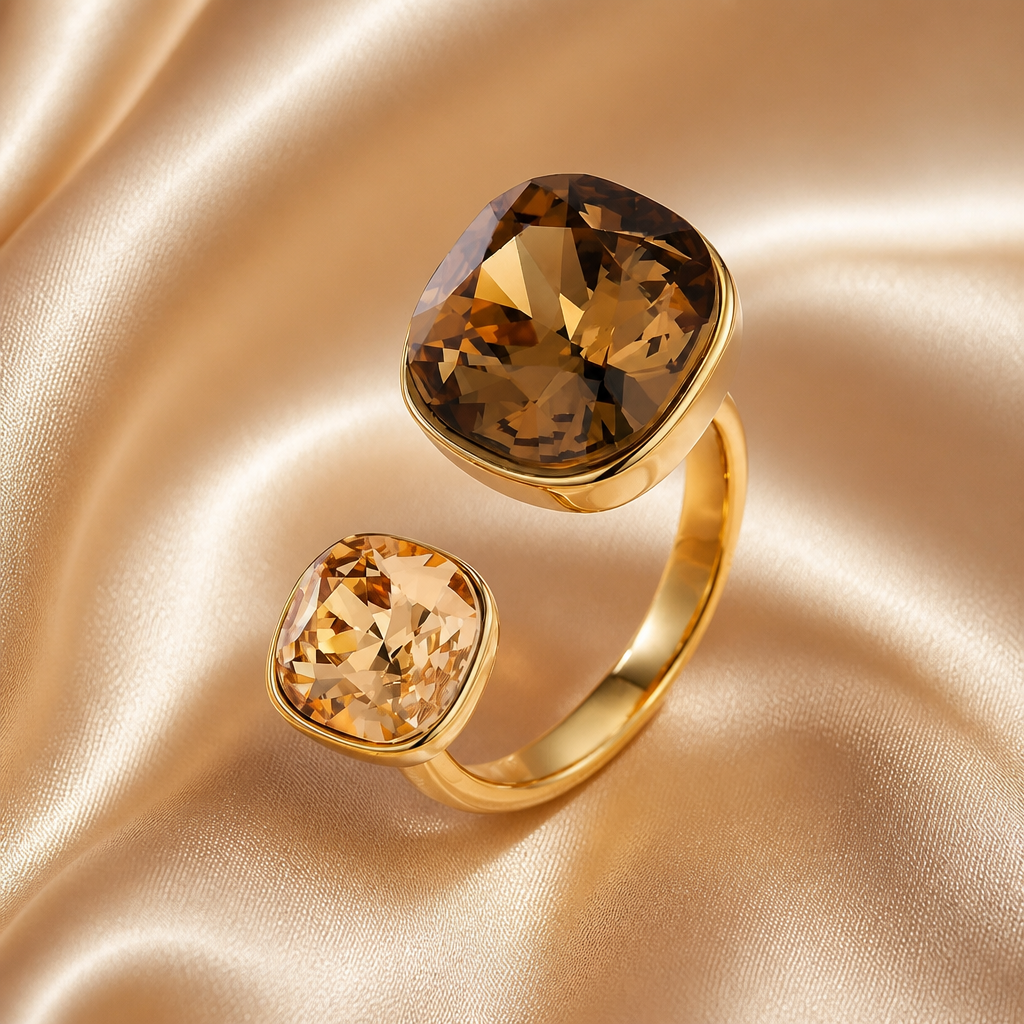 Bague Elina Élégance à double pierre en acier inoxydable
