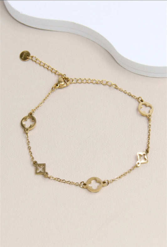 Bracelet Trèfle et Étoiles: doré
