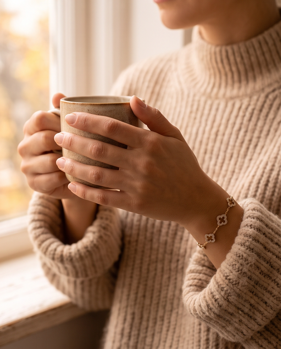 Bracelet Trèfles Scintillants en Acier Inoxydable – Doré ou Argenté