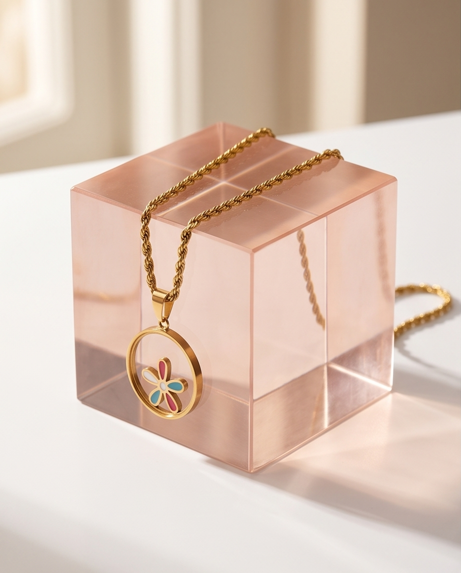 Collier Fleurs Colorées Doré en Acier Inoxydable 🌸🌈✨