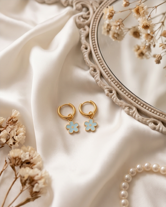 Boucles d’oreilles fleur bleu