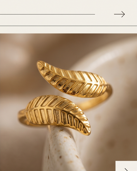Bague feuille  Dorée en Acier Inoxydable 🍃✨