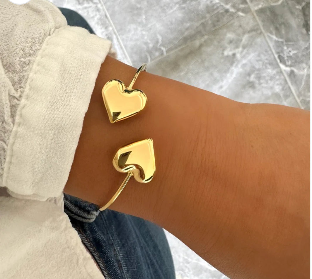 Bracelets jonc double cœur en acier inoxydable : Or