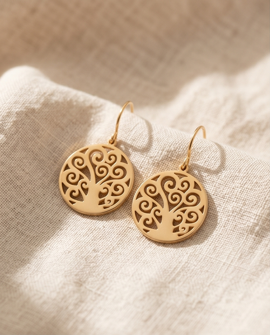 Boucles d’oreilles rondes arabesques en acier inoxydable – Doré