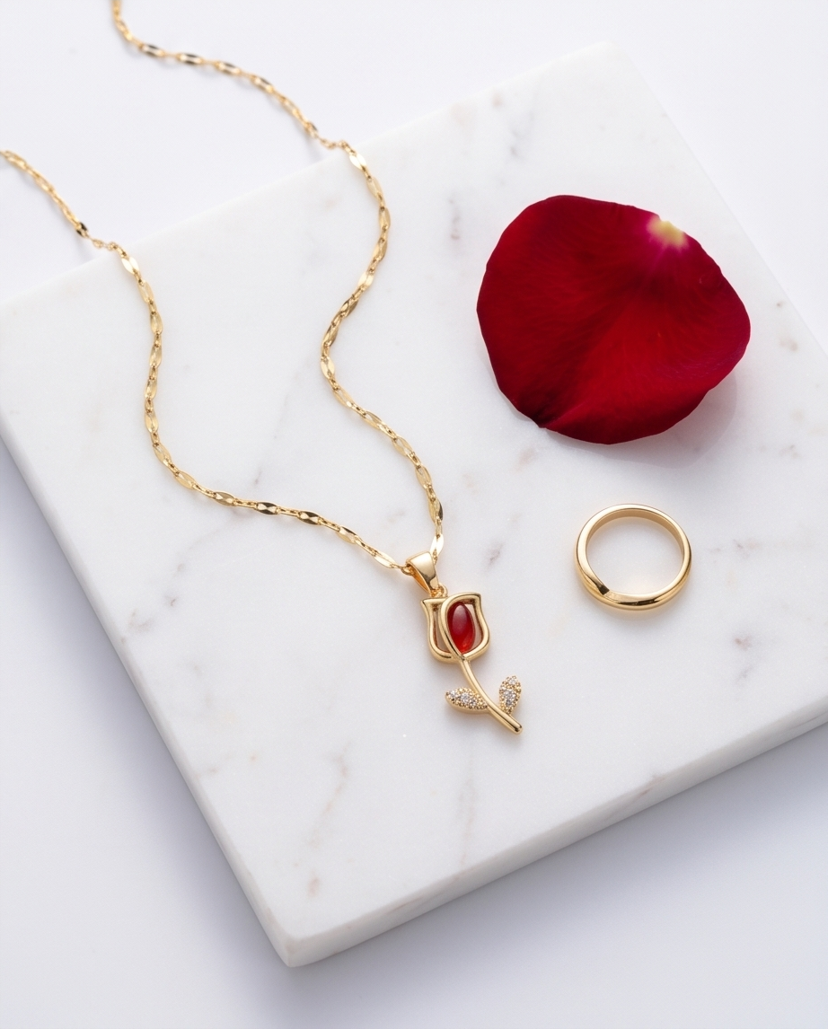 Rood Roze Roestvrijstalen Ketting 🌹✨