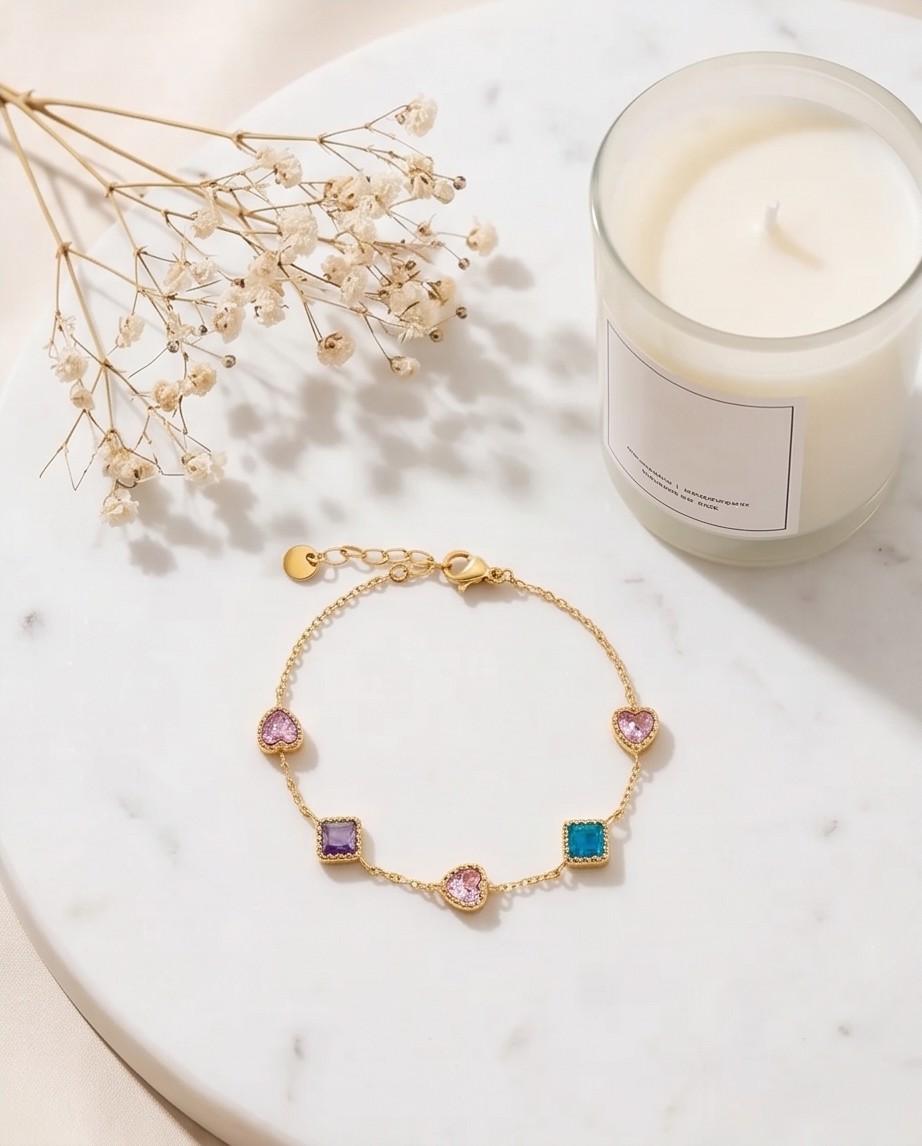 Stainless Steel Gold Emerald Bracelet – Precious Elegance