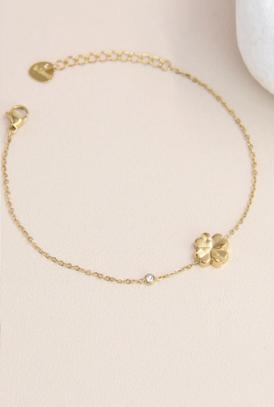 Bracelet fleur orné de strass ajustable: doré