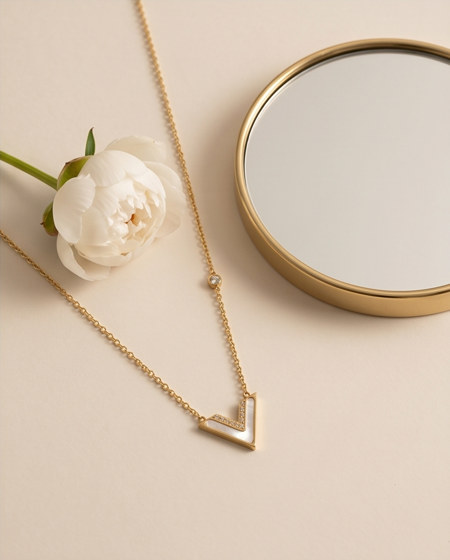 Fine V Necklace with Gold & Silver Mother of Pearl ✨🤍