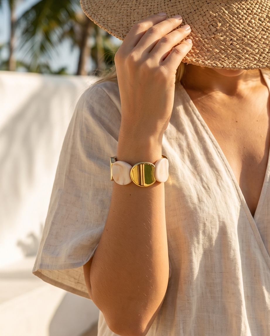 Roestvrijstalen Naya-armband – Beige of bruin