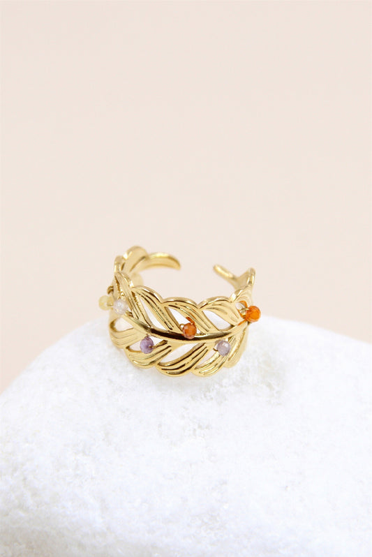 Bague Feuille Ornée de Perles - Un Bijou d'Élégance