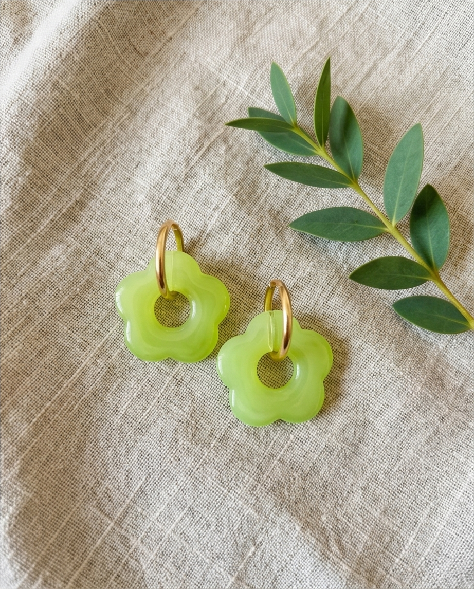 Green flower earrings
