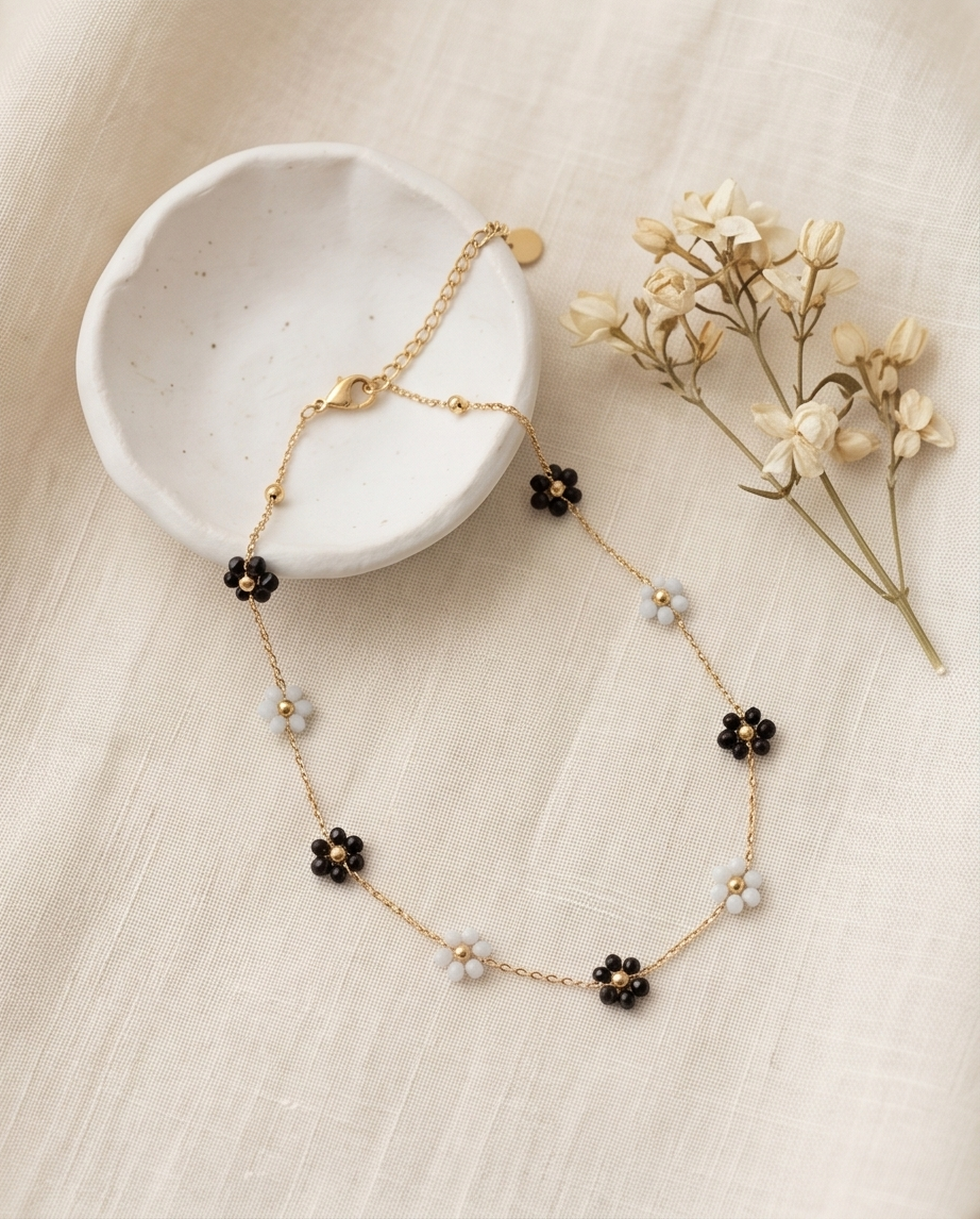 Halsketting Parel & 13 Gouden Bloemen 🌸✨