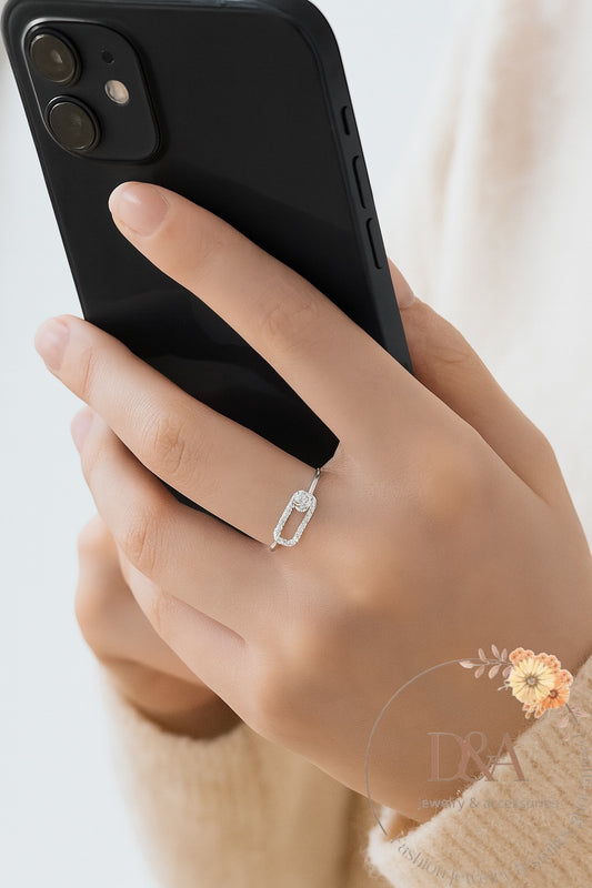 Bague Trombone fine avec strass: argenté