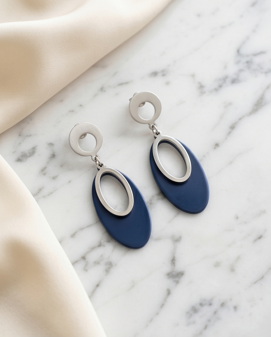 ✨ Boucles pendantes bleu nuit & argenté ✨