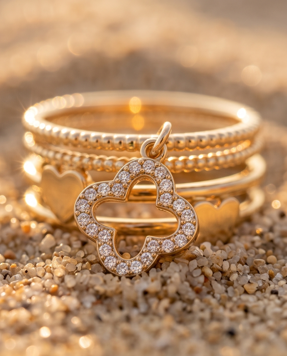 Bague trèfle dorée en acier inoxydable – Élégance fine