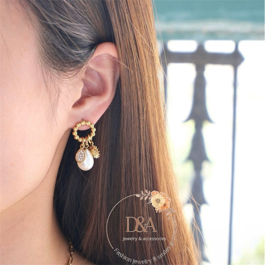 Boucles d'oreilles pendantes doré perlé Runa
