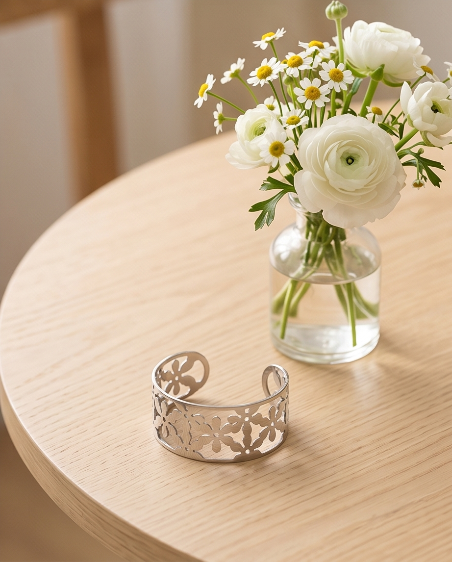 Trin Filigree Adjustable Bangle Bracelet - Silver-plated ✨🌸