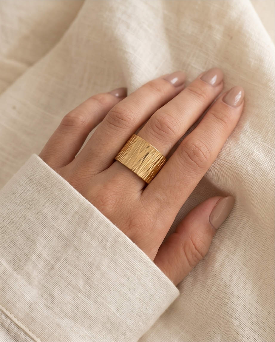 Bague Luna Texturée Dorée en Acier Inoxydable ✨💛