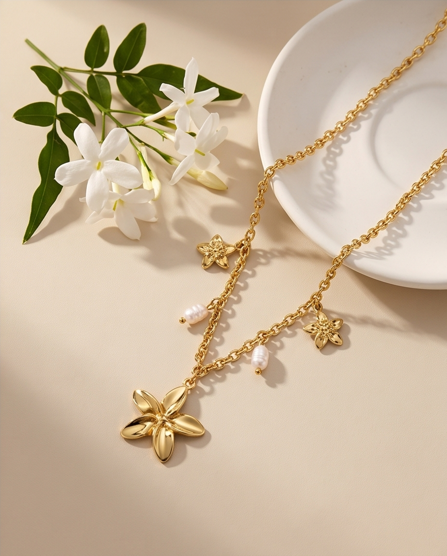 Gouden bloemhalsketting van roestvrij staal 🌸