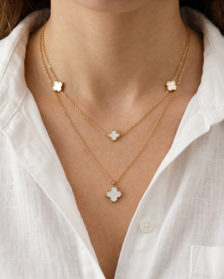 Double Row Clover Necklace - Elegance and Refinement