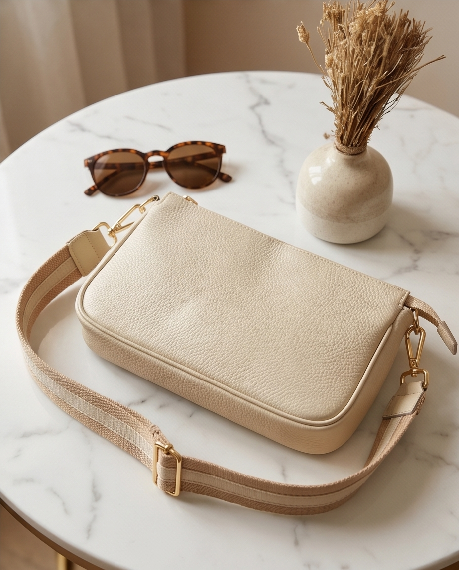 Beige leren schoudertas – Natuurlijke elegantie