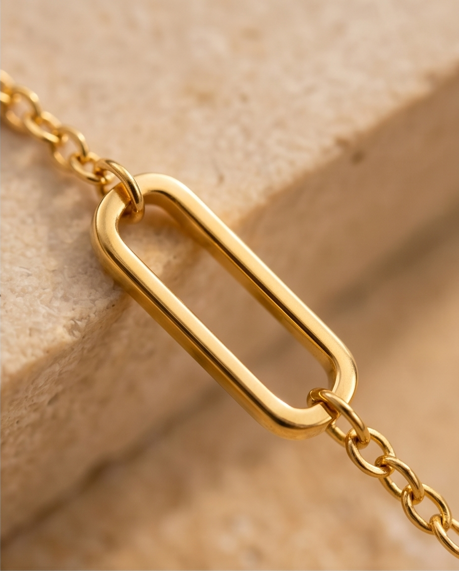 Moderne schakelset van roestvrij staal (ketting & armband) – Goud- of zilverkleurig