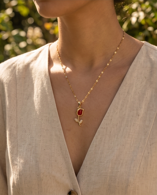 Rood Roze Roestvrijstalen Ketting 🌹✨