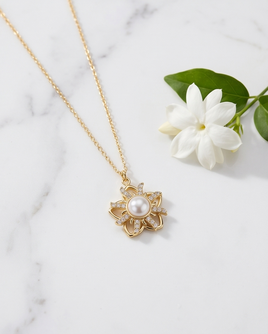 Anti-stressketting Bloem & parel – Elegantie & ontspanning ✨