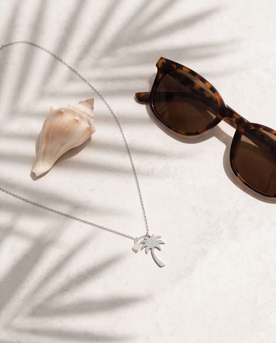 Silver Palm Tree Necklace in Stainless Steel 🌴✨