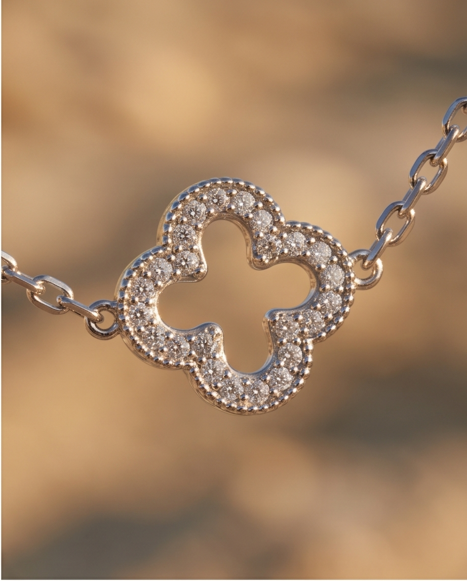Set sprankelende klavertjes van roestvrij staal (halsketting & armband) – Goud- of zilverkleurig