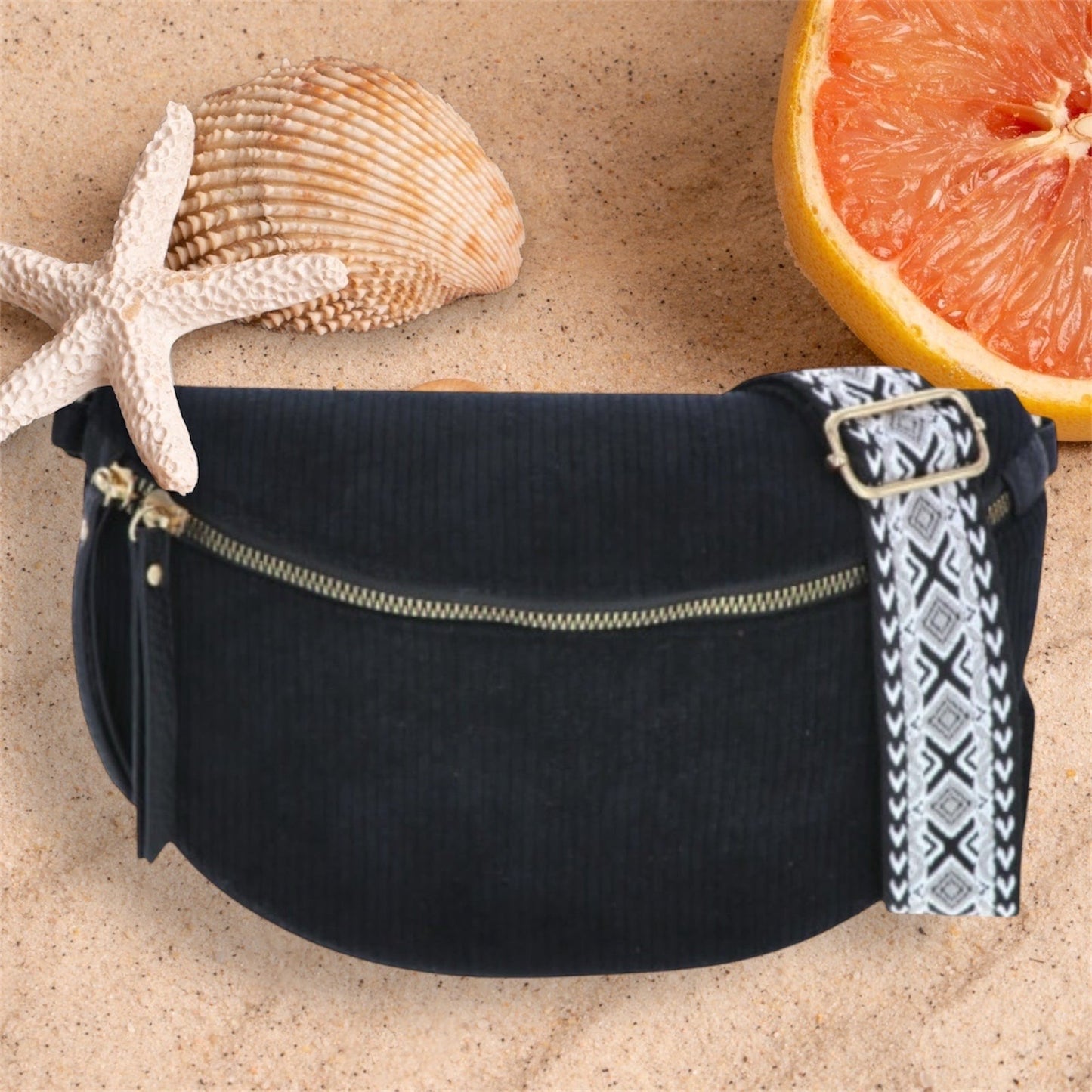 Sac banane Michelle en velours: Noir